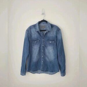 Paisley and Grey Slim Fit Western Shirt Medium Denim